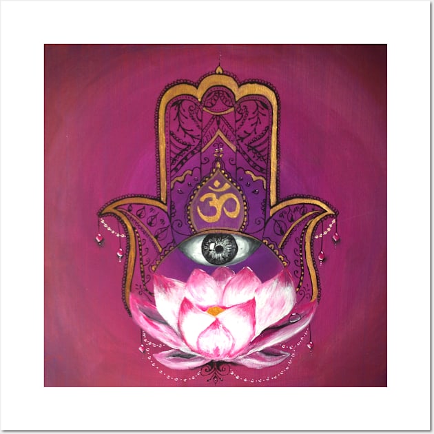 Hand of Fatima - Hamsa hand with om all seeing eye Wall Art by monchie